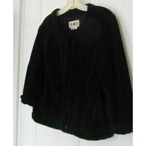 AMX Black Corduroy Ruffle Jacket Women’s L Button Front Boho Soft Cotton Blend